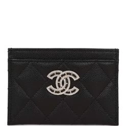 Chanel Card Holder Wallet Black Caviar Crystal And Light Gold Hardware