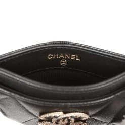 Chanel Card Holder Wallet Black Caviar Crystal And Light Gold Hardware -Online Bag Store C FN 230315 5 OB 07
