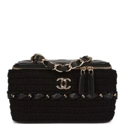 Chanel Small Vanity Case Black Crochet And Lambskin Light Gold Hardware