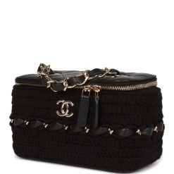 Chanel Small Vanity Case Black Crochet And Lambskin Light Gold Hardware -Online Bag Store C FN 230331 2 TC 03