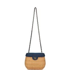 Vintage Chanel Basket Bag Denim And Rattan Wicker Gold Hardware 18 Vintage Chanel Basket Bag Denim And Rattan Wicker Gold Hardware -Online Bag Store C FN 230419 1 01