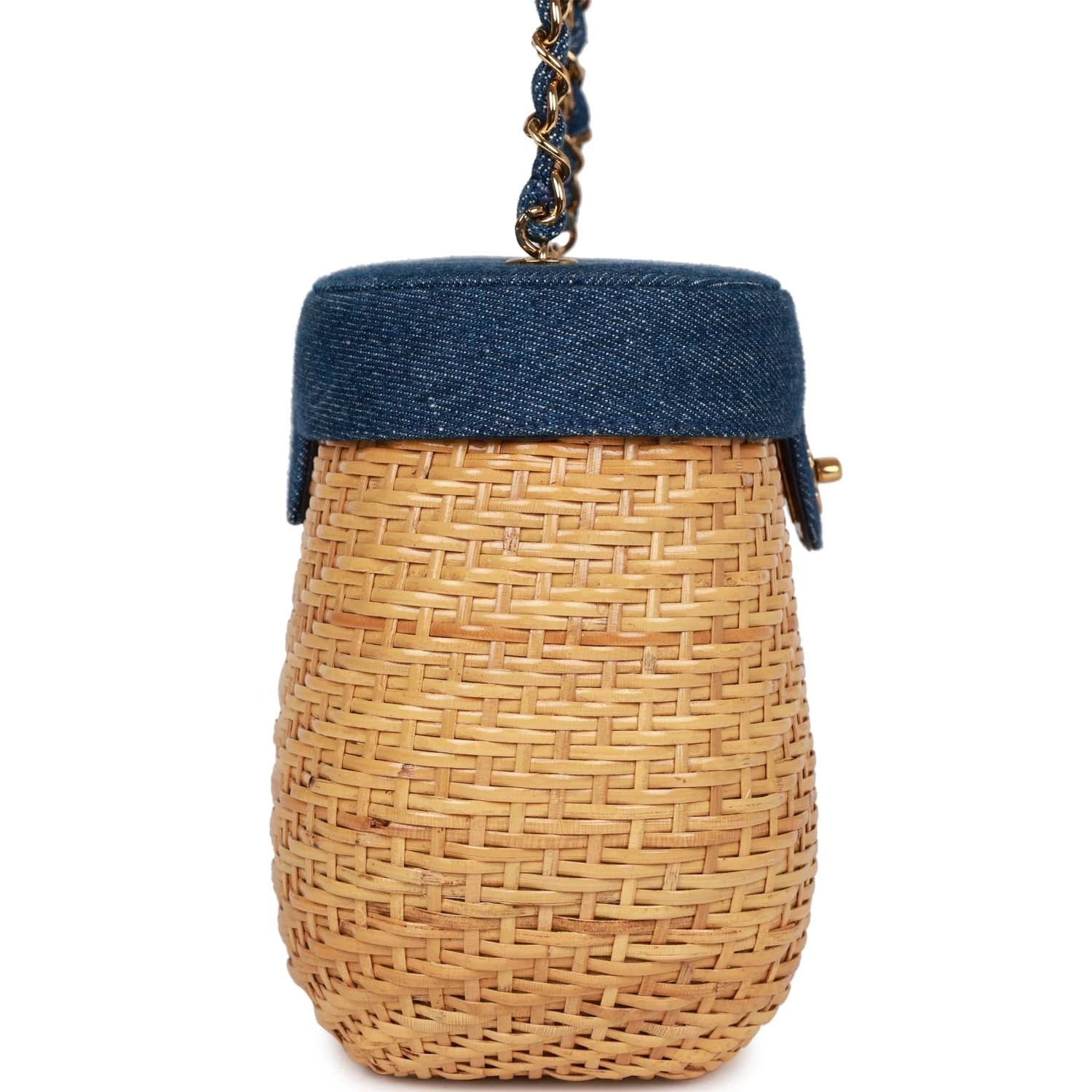 Vintage Chanel Basket Bag Denim And Rattan Wicker Gold Hardware 5 Vintage Chanel Basket Bag Denim And Rattan Wicker Gold Hardware - Image 3