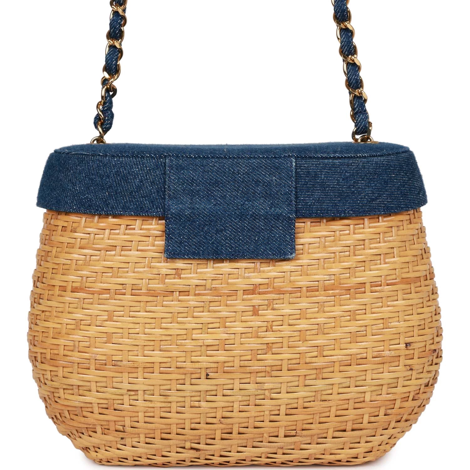 Vintage Chanel Basket Bag Denim And Rattan Wicker Gold Hardware 7 Vintage Chanel Basket Bag Denim And Rattan Wicker Gold Hardware - Image 5
