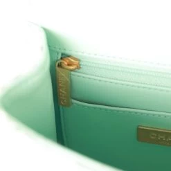 Chanel Mini Square Flap With Top Handle Turquoise And Ecru Tweed Antique Gold Hardware -Online Bag Store C FN 230508 1 10
