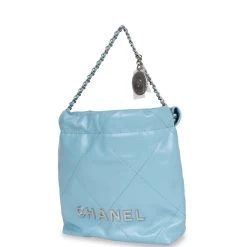 Chanel Mini 22 Bag Light Blue Calfskin Silver Hardware -Online Bag Store C FN 230616 1 03