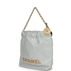 Chanel Mini 22 Bag Light Blue Calfskin Gold Hardware -Online Bag Store C FN 230724 1 04