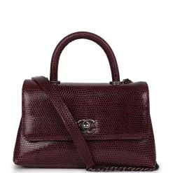 Pre-owned Chanel Mini Coco Handle Burgundy Lizard Ruthenium Hardware
