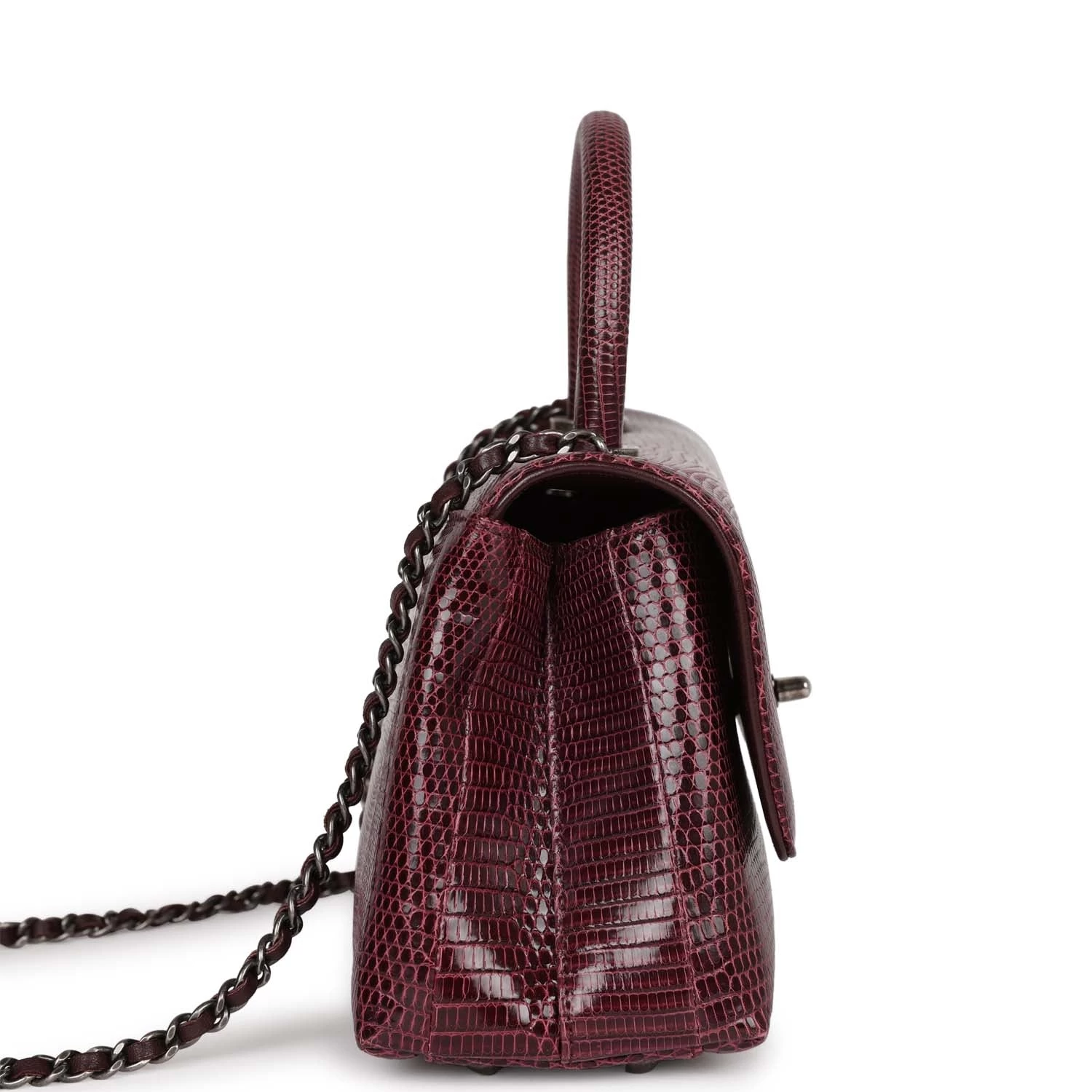 Pre-owned Chanel Mini Coco Handle Burgundy Lizard Ruthenium Hardware 5 Pre-owned Chanel Mini Coco Handle Burgundy Lizard Ruthenium Hardware - Image 3