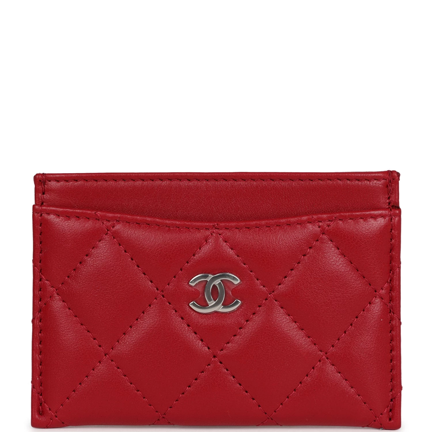 Chanel Card Holder Wallet Red Lambskin Silver Hardware 3 Chanel Card Holder Wallet Red Lambskin Silver Hardware