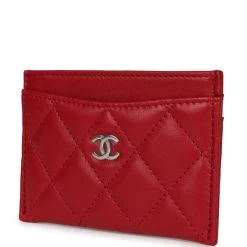 Chanel Card Holder Wallet Red Lambskin Silver Hardware 10 Chanel Card Holder Wallet Red Lambskin Silver Hardware -Online Bag Store C FN 230920 3 03