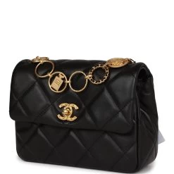 Chanel Mini Charms Flap Bag Black Lambskin Brushed Gold Hardware -Online Bag Store C FN 230922 6 03