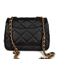 Chanel Mini Charms Flap Bag Black Lambskin Brushed Gold Hardware -Online Bag Store C FN 230922 6 05