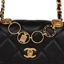 Chanel Mini Charms Flap Bag Black Lambskin Brushed Gold Hardware -Online Bag Store C FN 230922 6 08