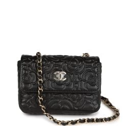 Chanel Camellia Embossed Belt Bag Black Lambskin Light Gold Hardware
