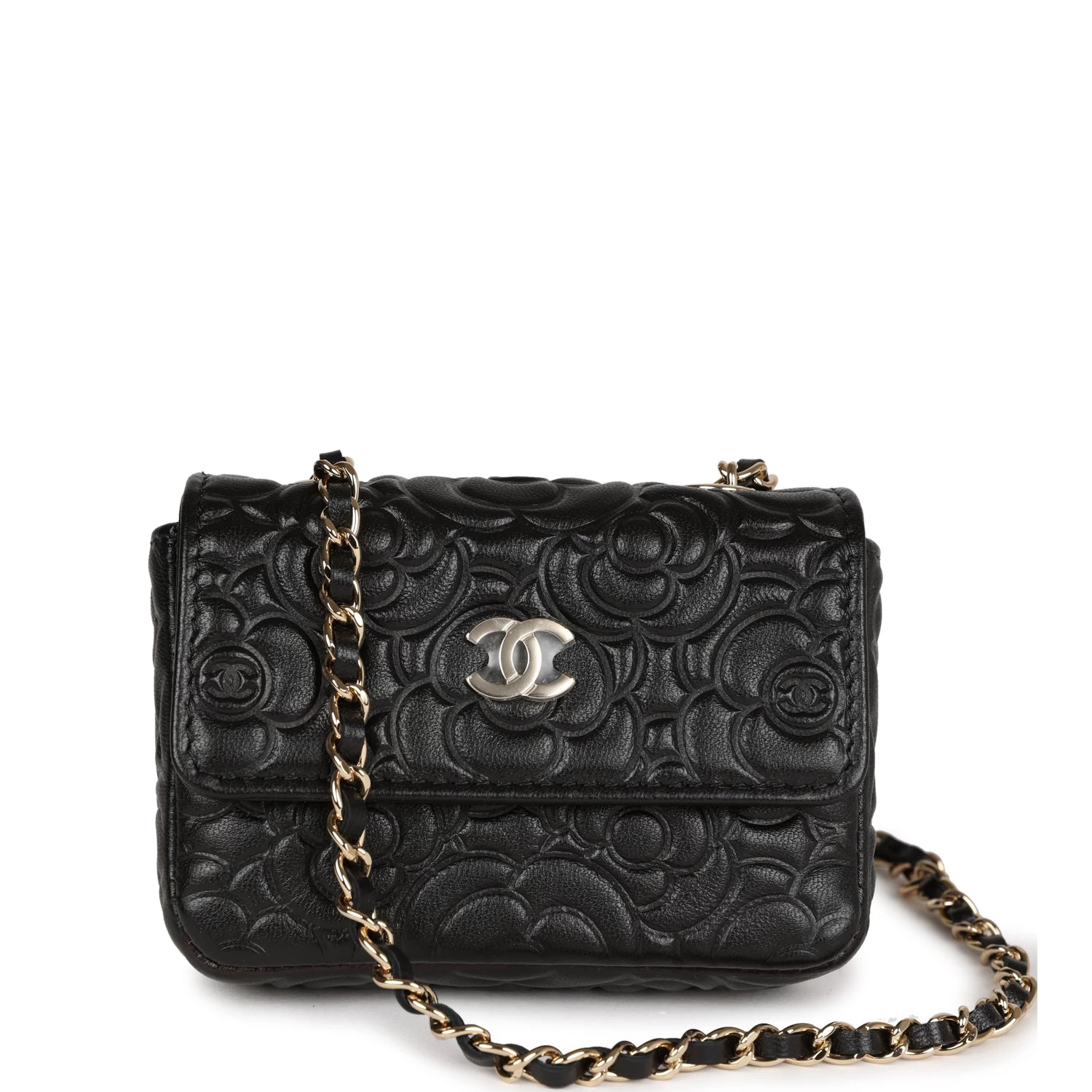 Chanel Camellia Embossed Belt Bag Black Lambskin Light Gold Hardware 3 Chanel Camellia Embossed Belt Bag Black Lambskin Light Gold Hardware