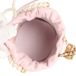 Chanel "About Pearls" Mini Drawstring Bucket Bag Pink Calfskin Brushed Gold Hardware -Online Bag Store C FN 230926 2 EZ 09