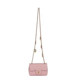 Chanel Mini Rectangular Flap Bag With Heart Chain Pink Lambskin Antique Gold Hardware -Online Bag Store C FN 230928 1 07