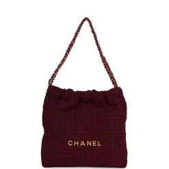 Chanel Small 22 Bag Burgundy And Black Tweed Gold Hardware 21 Chanel Small 22 Bag Burgundy And Black Tweed Gold Hardware -Online Bag Store C FN 231012 1 01