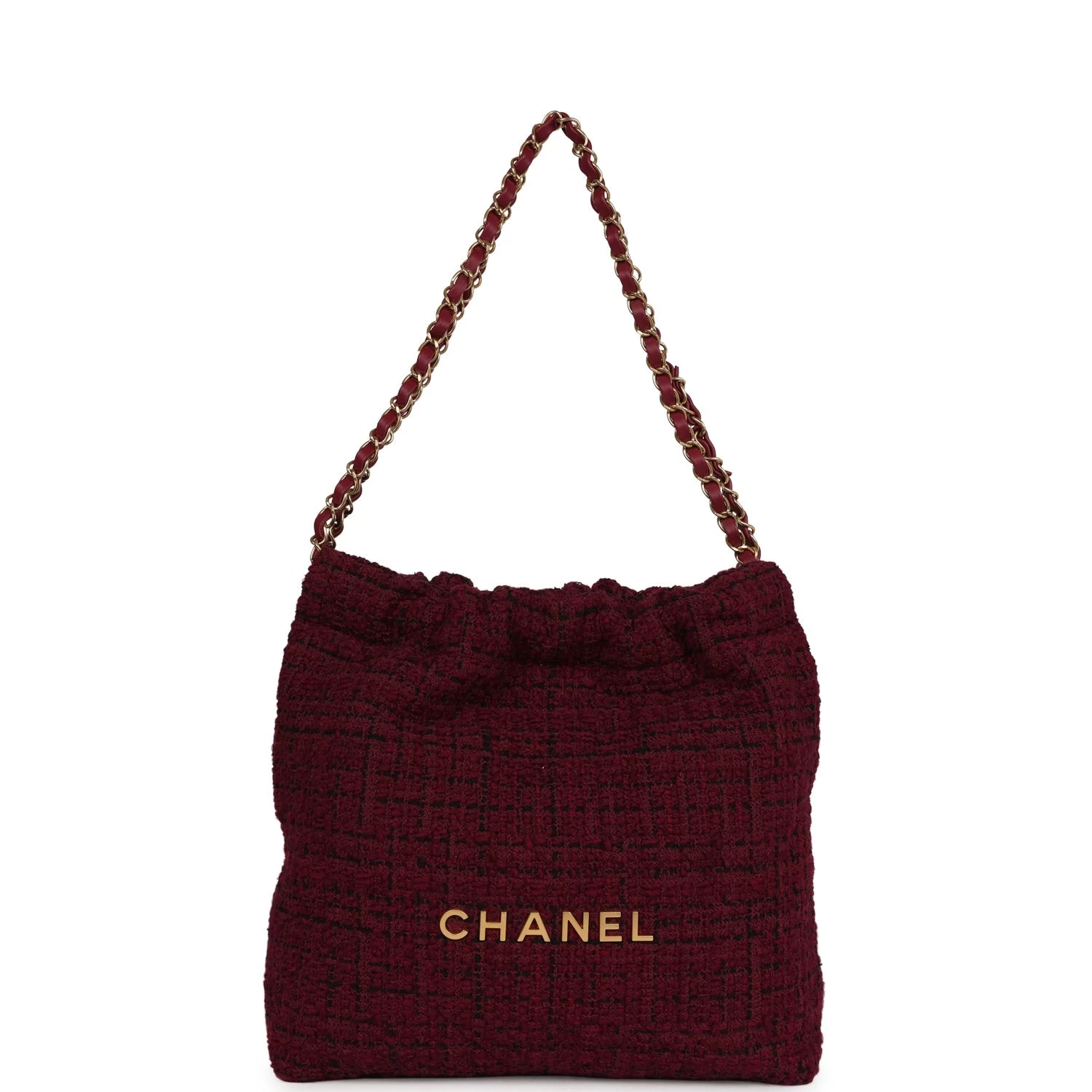 Chanel Small 22 Bag Burgundy And Black Tweed Gold Hardware 10 Chanel Small 22 Bag Burgundy And Black Tweed Gold Hardware - Image 8