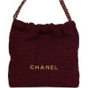 Chanel Small 22 Bag Burgundy And Black Tweed Gold Hardware -Online Bag Store C FN 231012 1 02