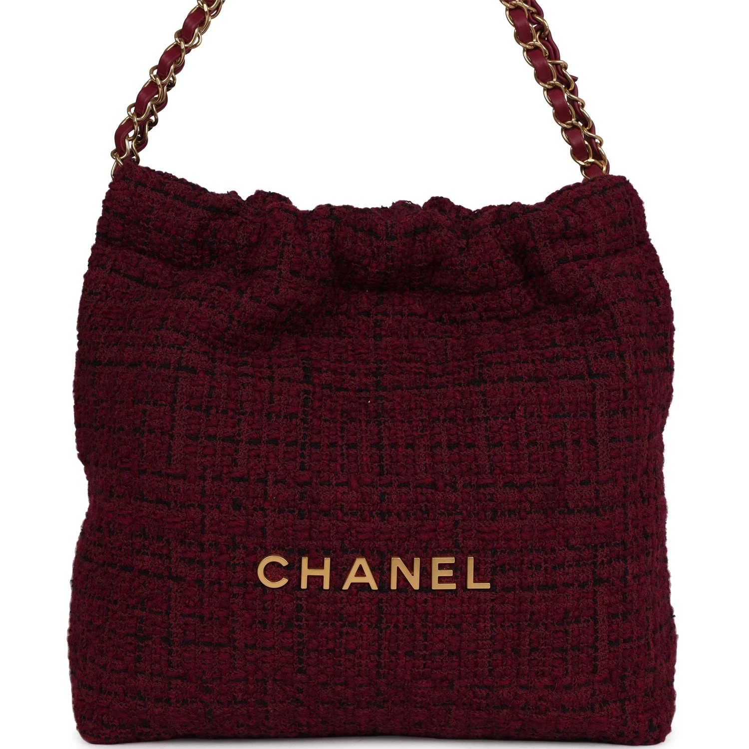 Chanel Small 22 Bag Burgundy And Black Tweed Gold Hardware 3 Chanel Small 22 Bag Burgundy And Black Tweed Gold Hardware