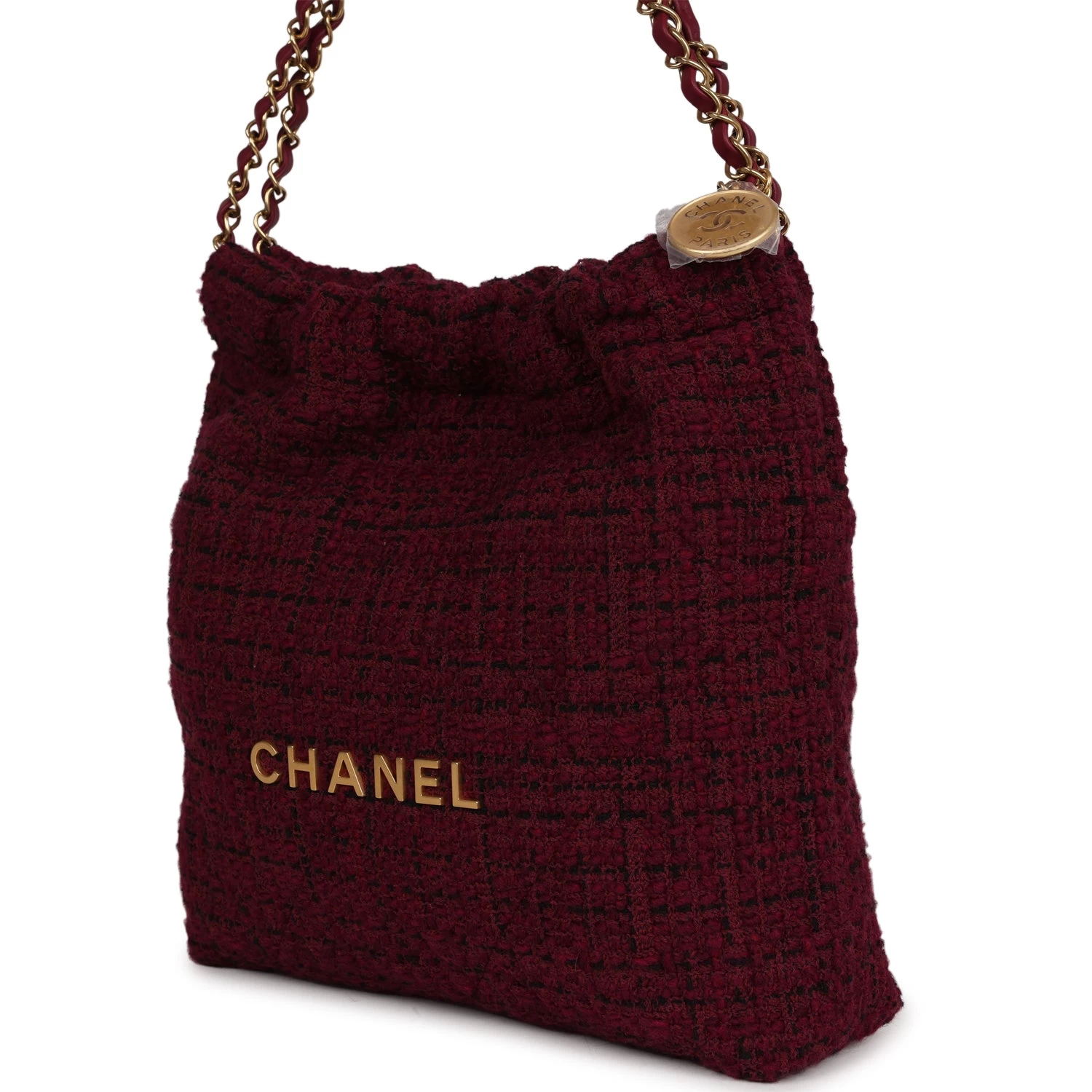 Chanel Small 22 Bag Burgundy And Black Tweed Gold Hardware 7 Chanel Small 22 Bag Burgundy And Black Tweed Gold Hardware - Image 5