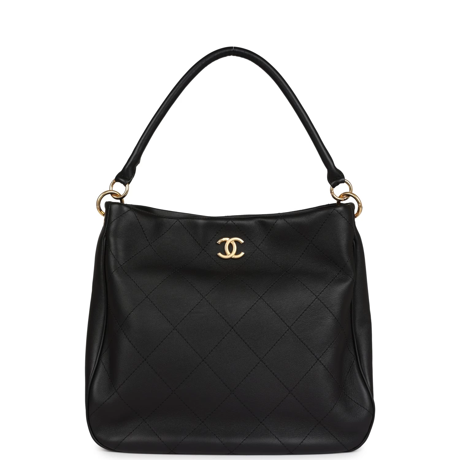 Chanel Quilted Hobo Shoulder Bag Black Calfskin Brushed Gold Hardware 3 Chanel Quilted Hobo Shoulder Bag Black Calfskin Brushed Gold Hardware