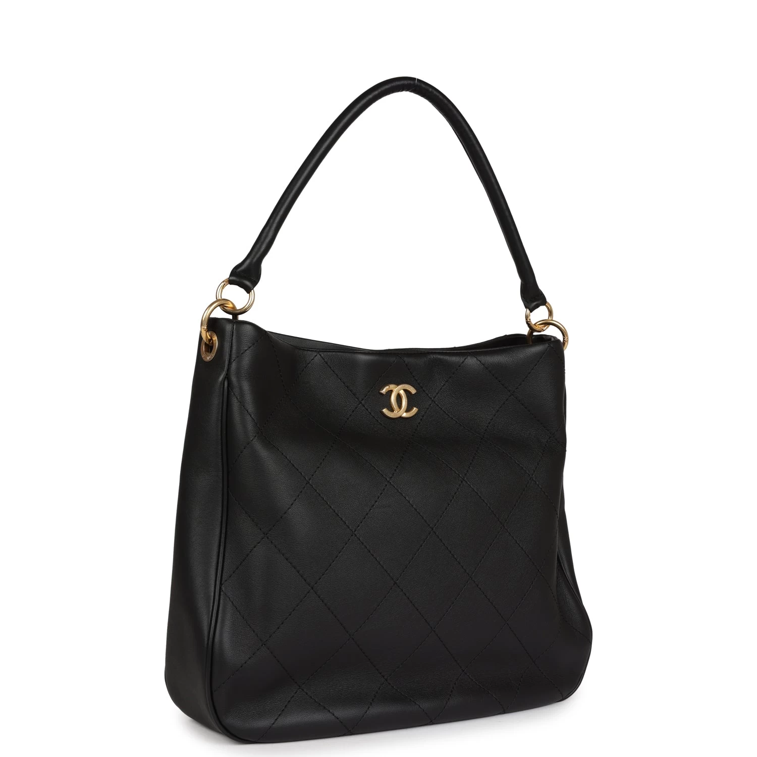 Chanel Quilted Hobo Shoulder Bag Black Calfskin Brushed Gold Hardware 4 Chanel Quilted Hobo Shoulder Bag Black Calfskin Brushed Gold Hardware - Image 2