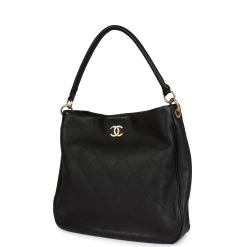 Chanel Quilted Hobo Shoulder Bag Black Calfskin Brushed Gold Hardware 16 Chanel Quilted Hobo Shoulder Bag Black Calfskin Brushed Gold Hardware -Online Bag Store C FN 231030 1 LT 03