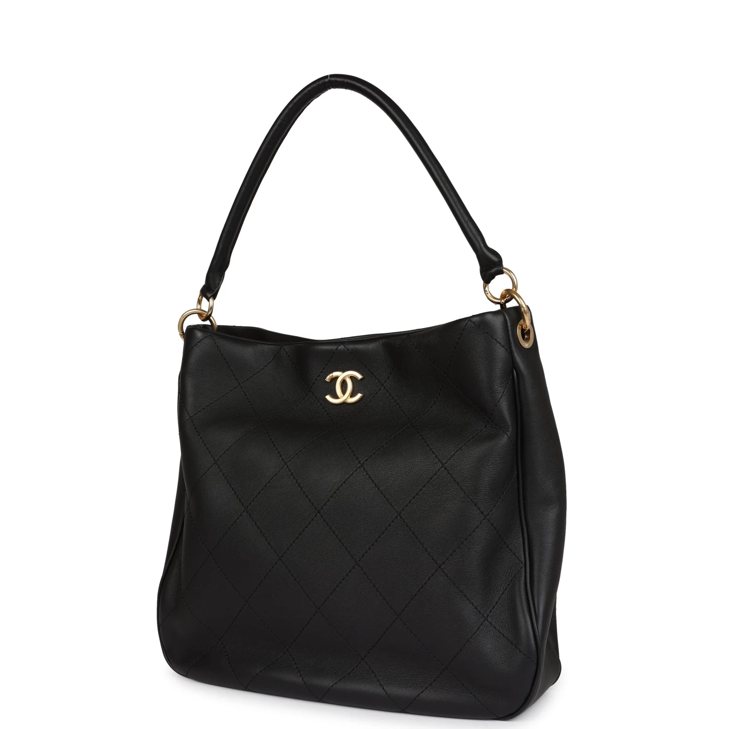 Chanel Quilted Hobo Shoulder Bag Black Calfskin Brushed Gold Hardware 7 Chanel Quilted Hobo Shoulder Bag Black Calfskin Brushed Gold Hardware - Image 5