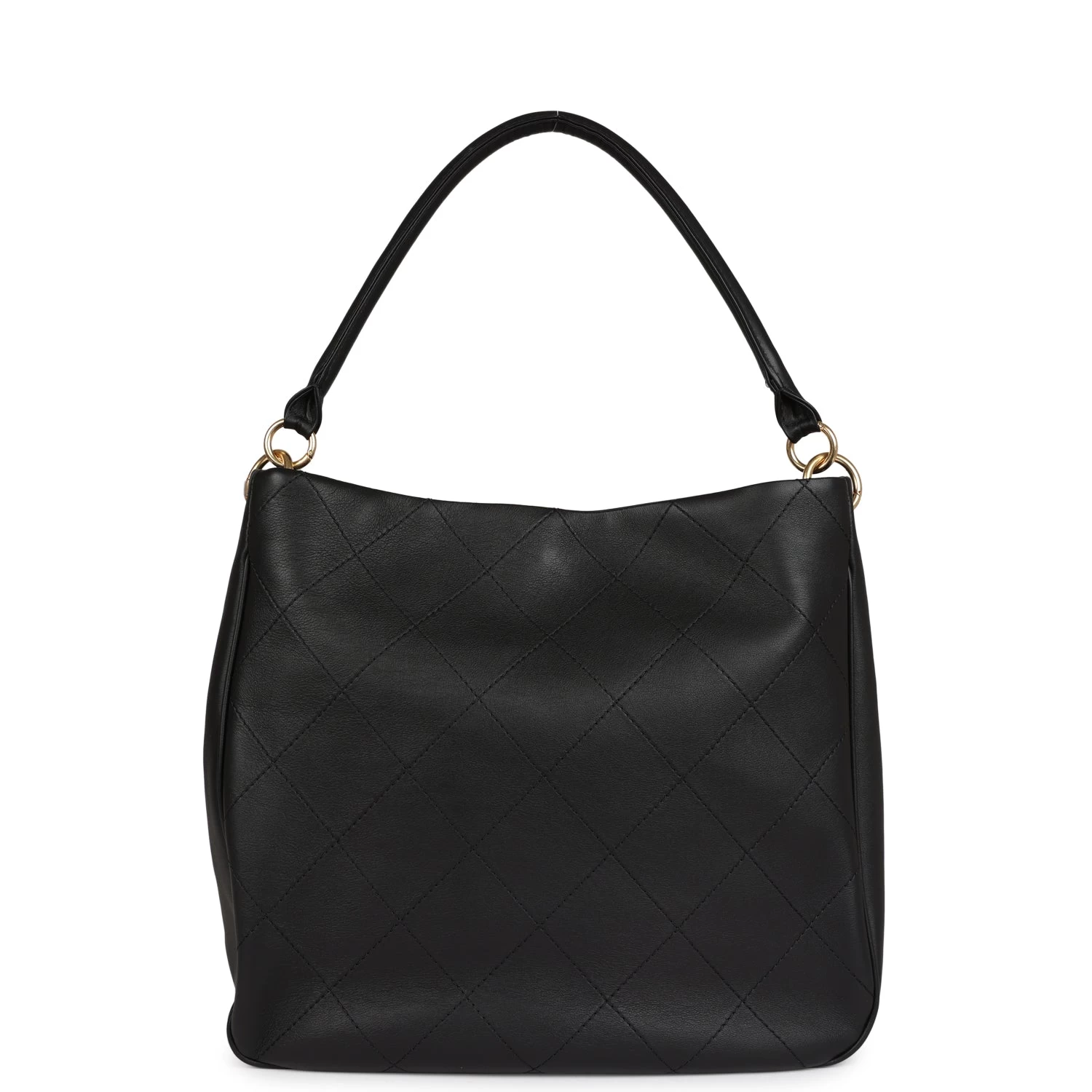 Chanel Quilted Hobo Shoulder Bag Black Calfskin Brushed Gold Hardware 6 Chanel Quilted Hobo Shoulder Bag Black Calfskin Brushed Gold Hardware - Image 4