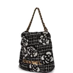 Chanel Mini 22 Bag Black And White Floral Tweed Gold Hardware -Online Bag Store C FN 231116 6 03