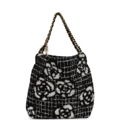 Chanel Mini 22 Bag Black And White Floral Tweed Gold Hardware -Online Bag Store C FN 231116 6 05