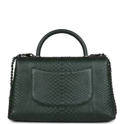 Pre-owned Chanel Medium Coco Handle Flap Bag Dark Green Python Ruthenium Hardware -Online Bag Store C FN 231205 1 RT 06