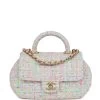 Chanel Mini Flap Bag With Top Handle Pink Tweed Antique Gold Hardware -Online Bag Store C FN 231205 3 01