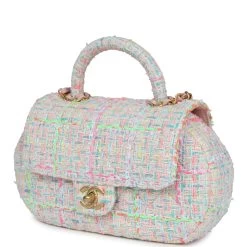 Chanel Mini Flap Bag With Top Handle Pink Tweed Antique Gold Hardware -Online Bag Store C FN 231205 3 03