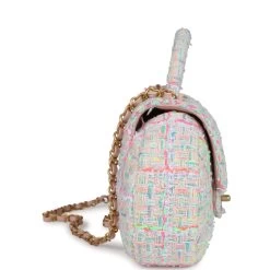 Chanel Mini Flap Bag With Top Handle Pink Tweed Antique Gold Hardware -Online Bag Store C FN 231205 3 04