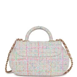 Chanel Mini Flap Bag With Top Handle Pink Tweed Antique Gold Hardware -Online Bag Store C FN 231205 3 05