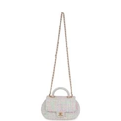 Chanel Mini Flap Bag With Top Handle Pink Tweed Antique Gold Hardware -Online Bag Store C FN 231205 3 07