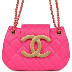 Chanel CC Mini Shoulder Bag Fuchsia Lambskin Antique Gold Hardware
