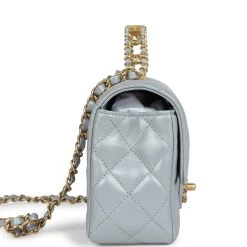 Chanel Mini Rectangular Flap Bag With Top Handle Grey Lambskin Antique Gold Hardware -Online Bag Store C FN 231227 2 04