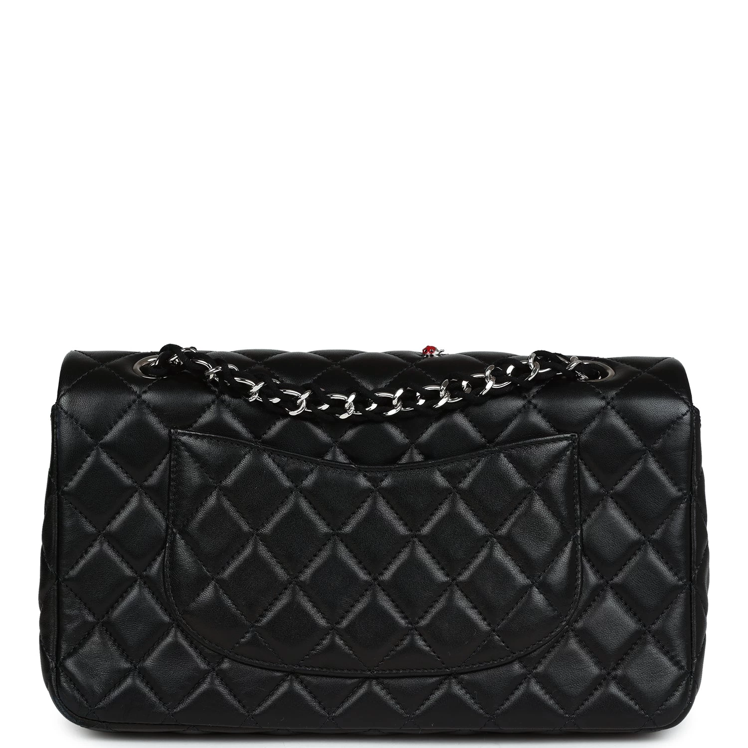 Pre-owned Chanel Medium Lady Bug Single Flap Bag Black Lambskin Silver Hardware 6 Pre-owned Chanel Medium Lady Bug Single Flap Bag Black Lambskin Silver Hardware - Image 4