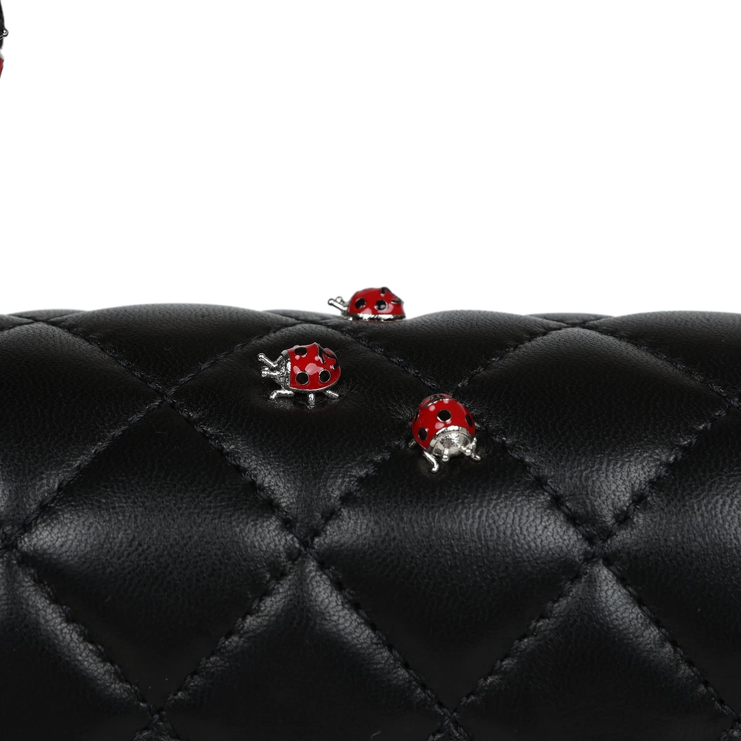 Pre-owned Chanel Medium Lady Bug Single Flap Bag Black Lambskin Silver Hardware 10 Pre-owned Chanel Medium Lady Bug Single Flap Bag Black Lambskin Silver Hardware - Image 8