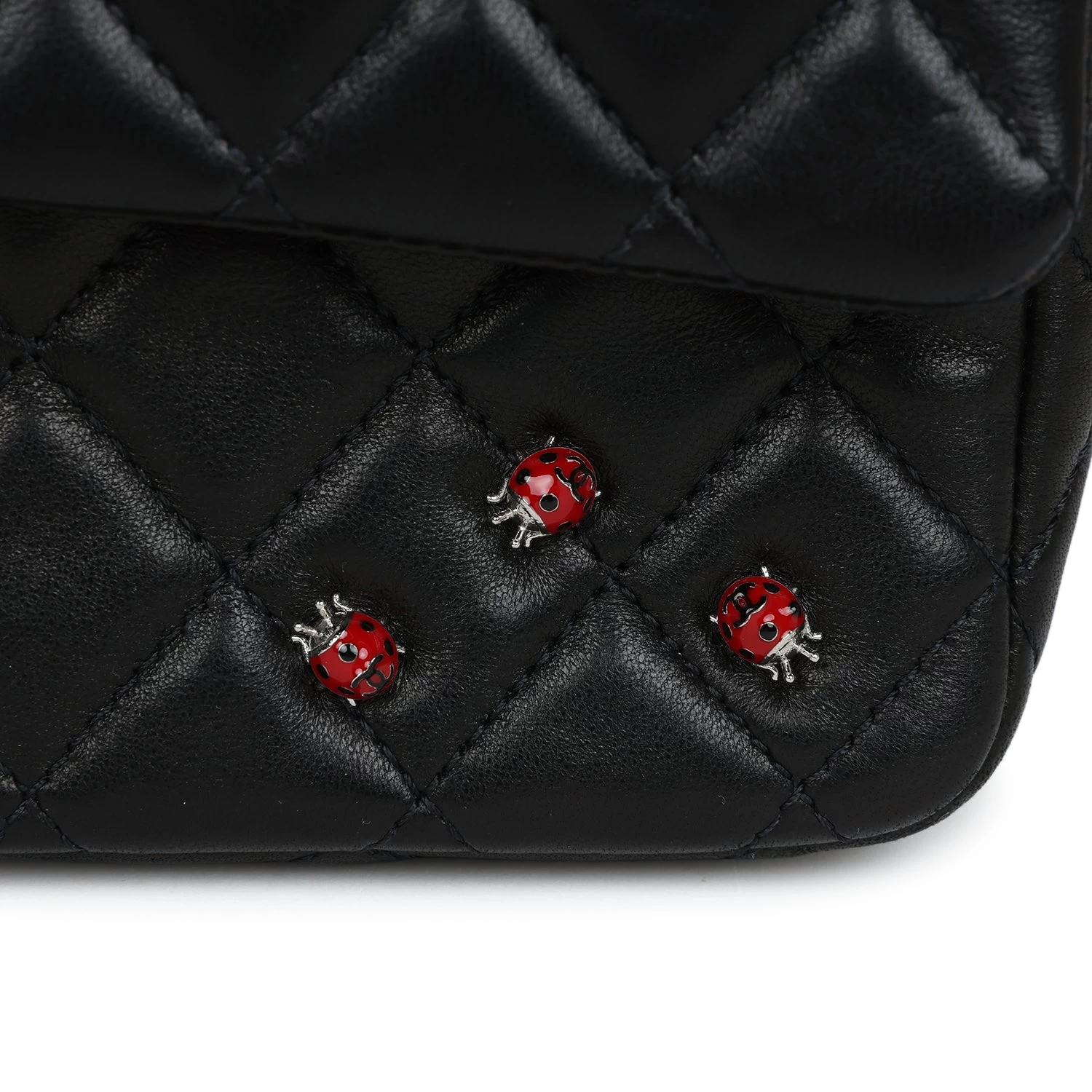 Pre-owned Chanel Medium Lady Bug Single Flap Bag Black Lambskin Silver Hardware 11 Pre-owned Chanel Medium Lady Bug Single Flap Bag Black Lambskin Silver Hardware - Image 9