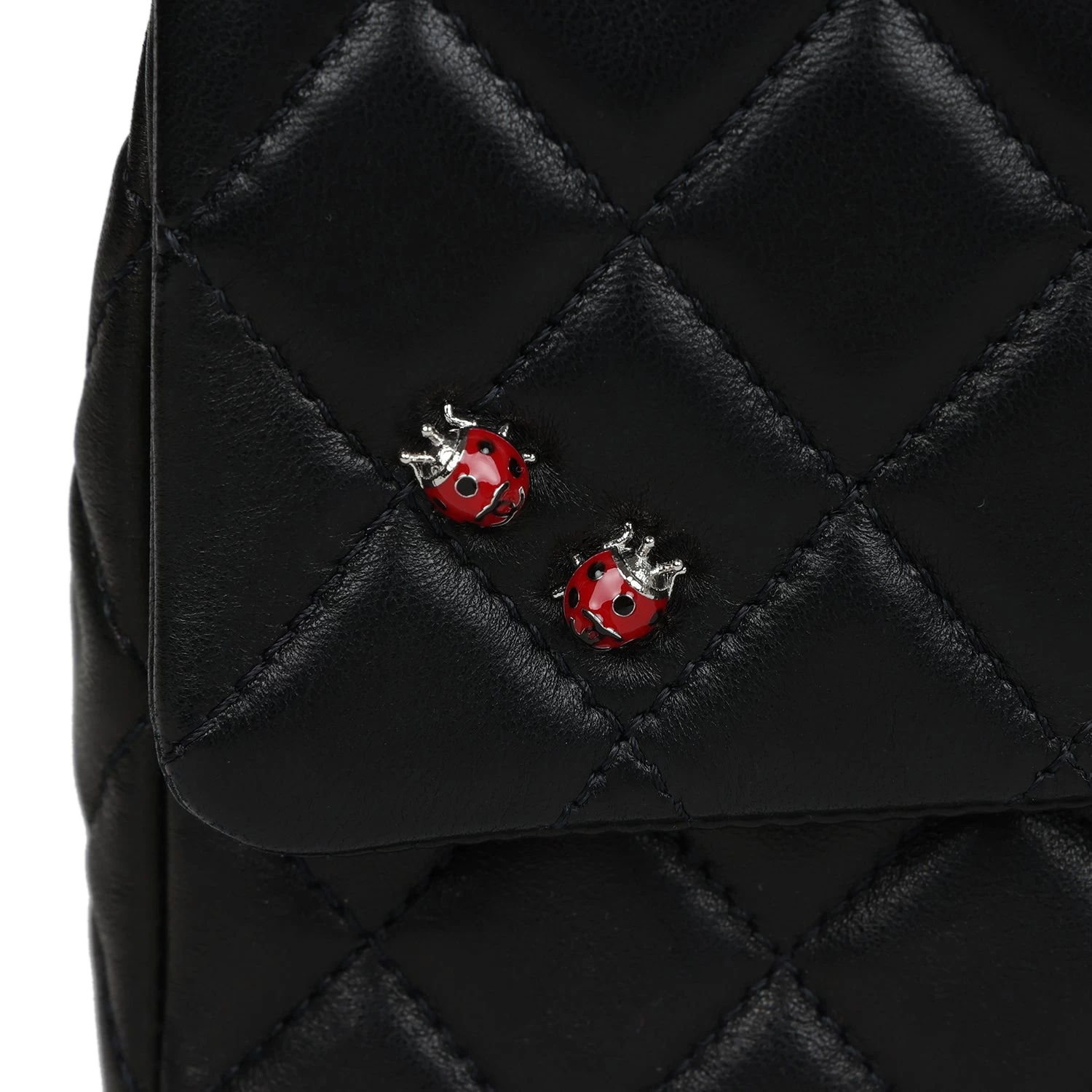 Pre-owned Chanel Medium Lady Bug Single Flap Bag Black Lambskin Silver Hardware 12 Pre-owned Chanel Medium Lady Bug Single Flap Bag Black Lambskin Silver Hardware - Image 10