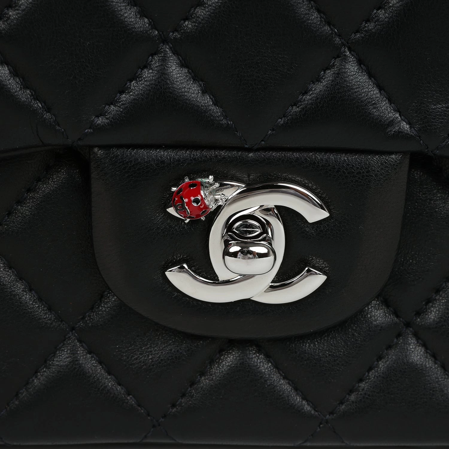 Pre-owned Chanel Medium Lady Bug Single Flap Bag Black Lambskin Silver Hardware 13 Pre-owned Chanel Medium Lady Bug Single Flap Bag Black Lambskin Silver Hardware - Image 11