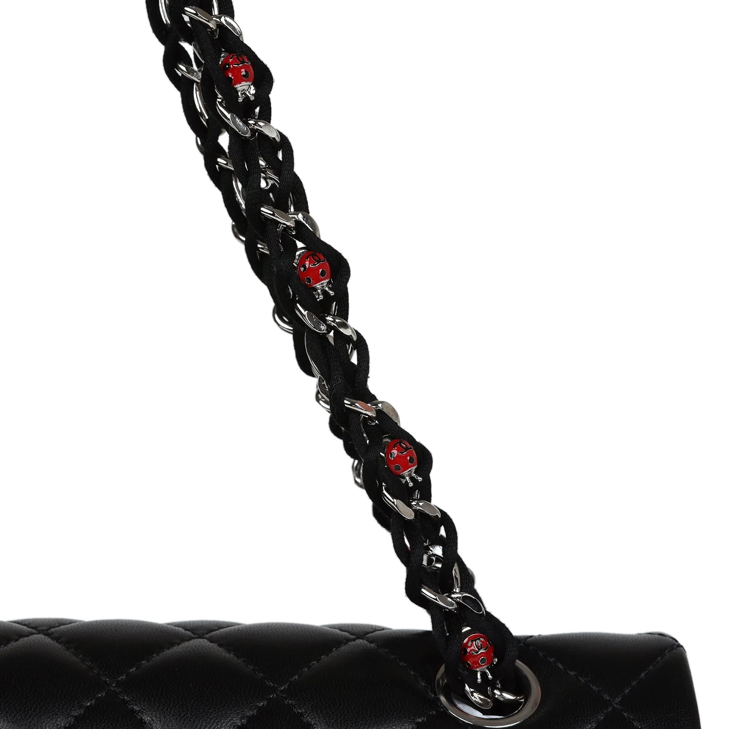 Pre-owned Chanel Medium Lady Bug Single Flap Bag Black Lambskin Silver Hardware 14 Pre-owned Chanel Medium Lady Bug Single Flap Bag Black Lambskin Silver Hardware - Image 12