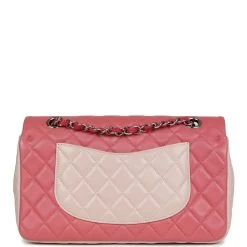 Pre-owned Chanel Medium Valentine Single Flap Bag Tricolored Lambskin Silver Hardware -Online Bag Store C FN 231228 2 06