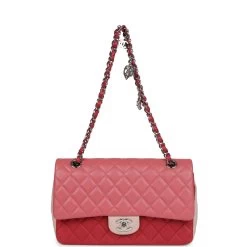 Pre-owned Chanel Medium Valentine Single Flap Bag Tricolored Lambskin Silver Hardware -Online Bag Store C FN 231228 2 08