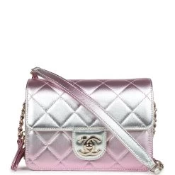 Chanel Mini Flap Bag Pink And Silver Metallic Lambskin Light Gold Hardware